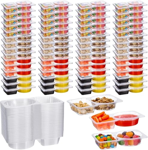 Rusudiy 30 Stück Gewürzbehälter mit 2 Fächern,Snack- und Dip-Behälter,Snack Behälter Doppelt Kompartiment Snackbehälter mit Deckel,Tragbarer Mini Snacktöpfe Kann im Kühlschrank aufbewahrt werden von Rusudiy