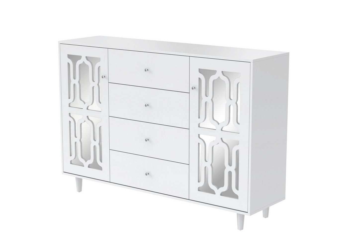 Rutaqian Anrichte Verspiegelte Anrichte mit kühlen Kristallgriffen, 147.5x40x102 cm (Kommode mit 4 Schubladen, 2 Türen, für Wohnraum und Esszimmer) von Rutaqian