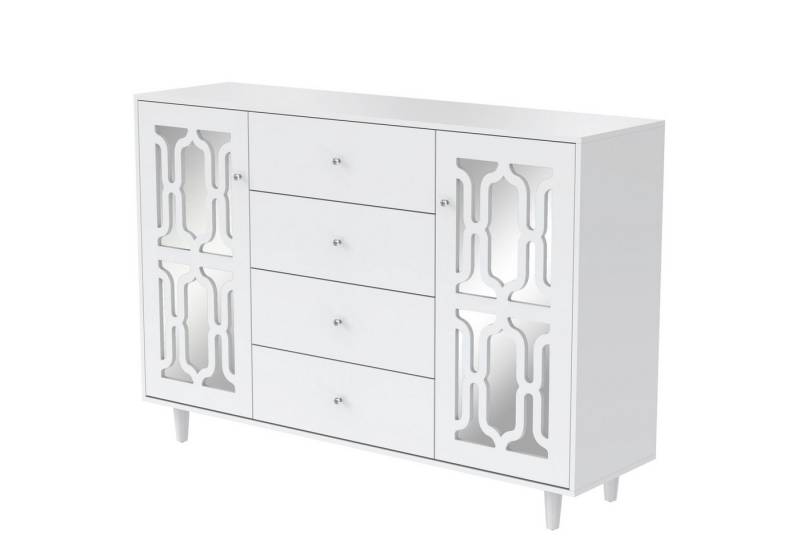 Rutaqian Anrichte Verspiegelte Anrichte mit kühlen Kristallgriffen, 147.5x40x102 cm (Kommode mit 4 Schubladen, 2 Türen, für Wohnraum und Esszimmer) von Rutaqian