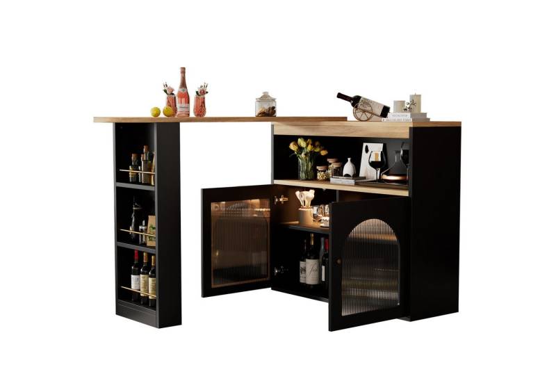 Rutaqian Esstisch Moderner ausziehbarer Bartisch,Ausziehbarer Esstisch mit Stauraum (Stehtisch Bistrotisch, drehbar, für Esszimmer,138-193X39X105CM), Mit 1m langem LED Lichtstreifen(Einstellbare Lichtfarbe),Schwarz von Rutaqian