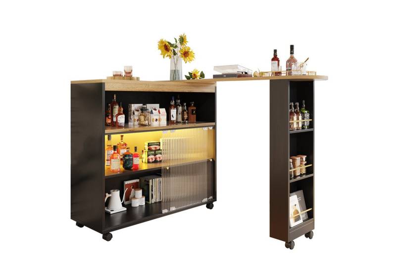 Rutaqian Bistrotisch Ausziehbarer Bartisch mit Stauraum, Moderner Beweglicher Bar Table (1-St., Stehtisch Bistrotisch Hochtisch Kücheninsel Bistro Table), Teleskopischer Bartisch mit LED, Großer Stauraum,Weiß 138-204×39×105cm von Rutaqian