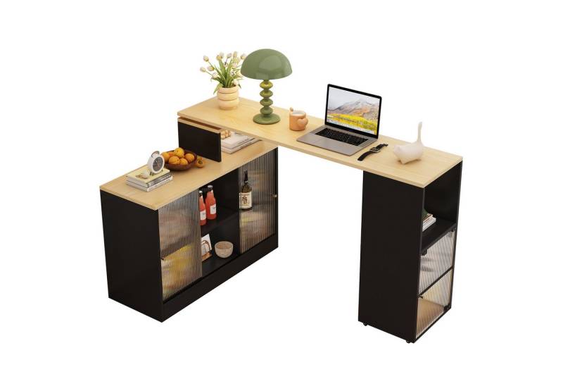 Rutaqian Bartisch Ausziehbarer Bartisch mit Stauraum,Hochtisch, Bistro Table (1-St., Moderner Beweglicher Bar Table, Stehtisch), Großer Stauraum Drehung ohne Heben,Schwarz von Rutaqian