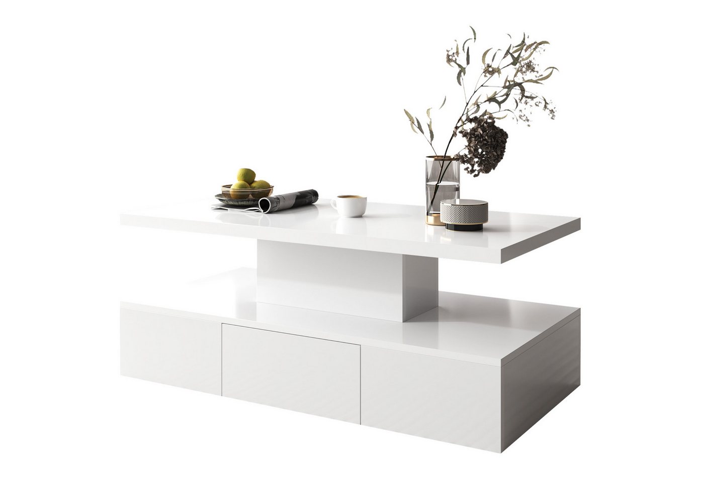 Rutaqian Beistelltisch Couchtisch, Tisch mit Schubladen und LED-Licht, Beistelltisch (1-St), Mit zwei Ablageebenen,Hochglanzlackierung,100x50x39cm von Rutaqian