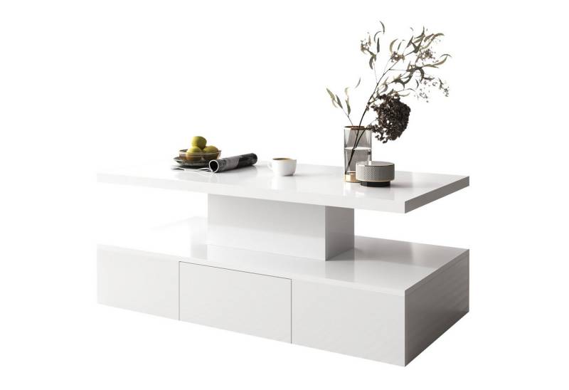 Rutaqian Beistelltisch Couchtisch, Tisch mit Schubladen und LED-Licht, Beistelltisch (1-St), Mit zwei Ablageebenen,Hochglanzlackierung,100x50x39cm von Rutaqian