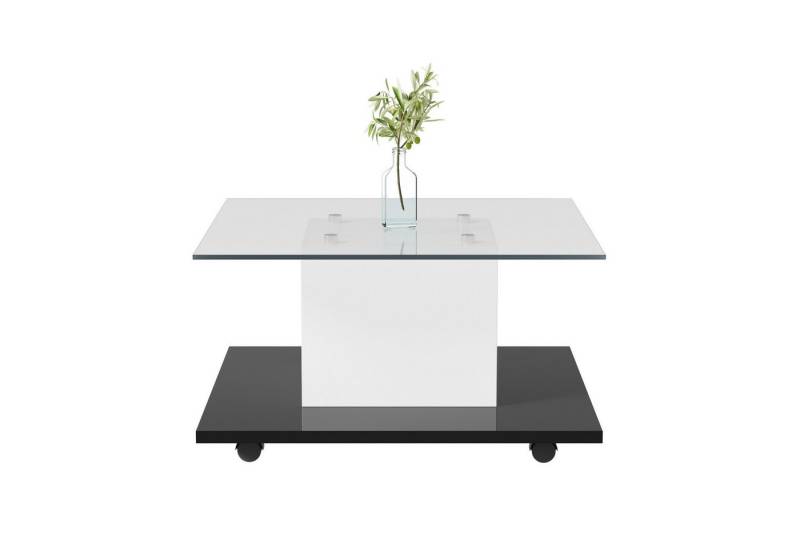 Rutaqian Beistelltisch Couchtisch LED, moderner Wohnzimmertisch, Kaffeetisch mit Lenkrollen, (1-St), Klassisches Schwarz-Weiß-Design, 80×40cm, aus Hochglanzglas von Rutaqian