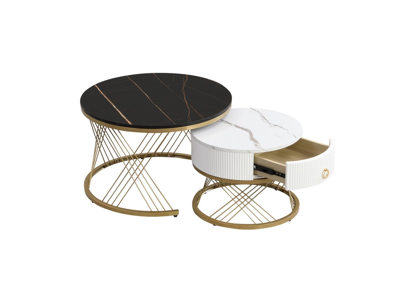 Rutaqian Beistelltisch Eleganter zusammensetzbarer Couchtisch mit Stabilem Metallgestell (Eleganter zusammensetzbarer Couchtisch mit Stabilem Metallgestell), Geeignet für Wohnzimmer, Balkon, Büro , 70x70x45cm(  Golddekor) von Rutaqian