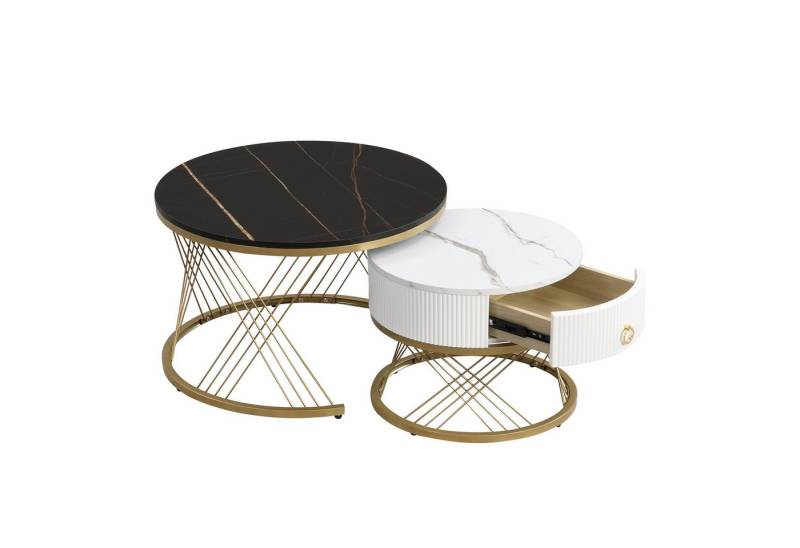 Rutaqian Beistelltisch Eleganter zusammensetzbarer Couchtisch mit Stabilem Metallgestell (Eleganter zusammensetzbarer Couchtisch mit Stabilem Metallgestell), Geeignet für Wohnzimmer, Balkon, Büro , 70x70x45cm(  Golddekor) von Rutaqian