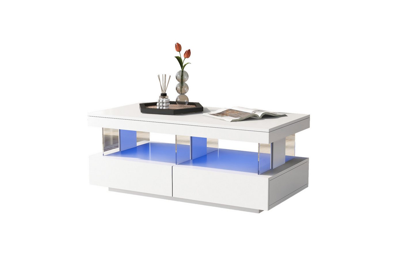 Rutaqian Beistelltisch moderner Hochglanz-Sofatisch Wohnzimmertisch,Couchtisch Sofatisch (LED-Kaffeetisch Beistelltisch Tisch), Langlebige,kratzfeste und glatte Tischplatte,100*60*49.5cm von Rutaqian