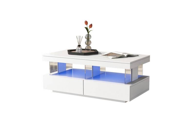 Rutaqian Beistelltisch moderner Hochglanz-Sofatisch Wohnzimmertisch,Couchtisch Sofatisch (LED-Kaffeetisch Beistelltisch Tisch), Langlebige,kratzfeste und glatte Tischplatte,100*60*49.5cm von Rutaqian