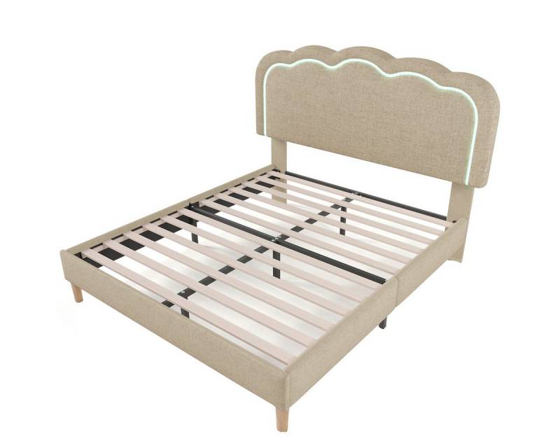 Rutaqian Bettgestell Polsterbett Einzelbett /Doppelbett,Bettrahmen Mit LED-Lichtleisten (mit Lattenrosten und Verstellbares Kopfteil, Gepolstertes bett in Rosa), Gästebett Jugendbett für Schlafzimmer Gästezimmer Schwarz von Rutaqian
