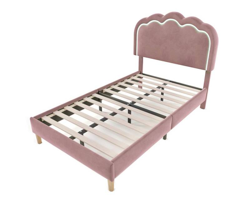 Rutaqian Bettgestell Polsterbett Einzelbett /Doppelbett,Bettrahmen Mit LED-Lichtleisten (mit Lattenrosten und Verstellbares Kopfteil, Gepolstertes bett in Rosa), Gästebett Jugendbett für Schlafzimmer Gästezimmer Schwarz von Rutaqian