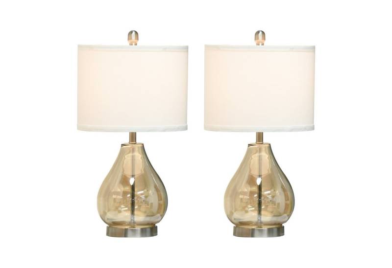 Rutaqian Bettleuchte 2er-Set Nachttischlampen E27 mit Glas/Leinen/Stahl, - Bernsteinfarben für Schlafzimmer (30 cm x 56 cm) von Rutaqian
