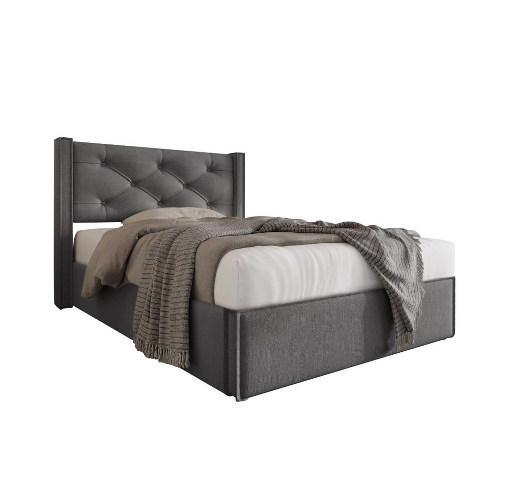 Rutaqian Boxspringbett Stauraumbett Hydraulisches Einzelbett Funktionsbett Polsterbett (1-St., Ohne Matratze), mit Lattenrost aus Metallrahmen, Modernes Bettgestell, 90x200cm, Grau von Rutaqian