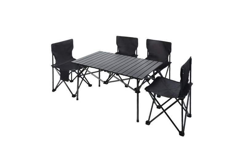 Rutaqian Campingtisch Klapptisch Reisetisch mit 4xStuhl,Campingtisch-Set für 4-6 Personen (1x Campingtisch, 4x Stühle), Faltbaren Essgruppe mit Stühlen Für den Innen Außenbereich von Rutaqian