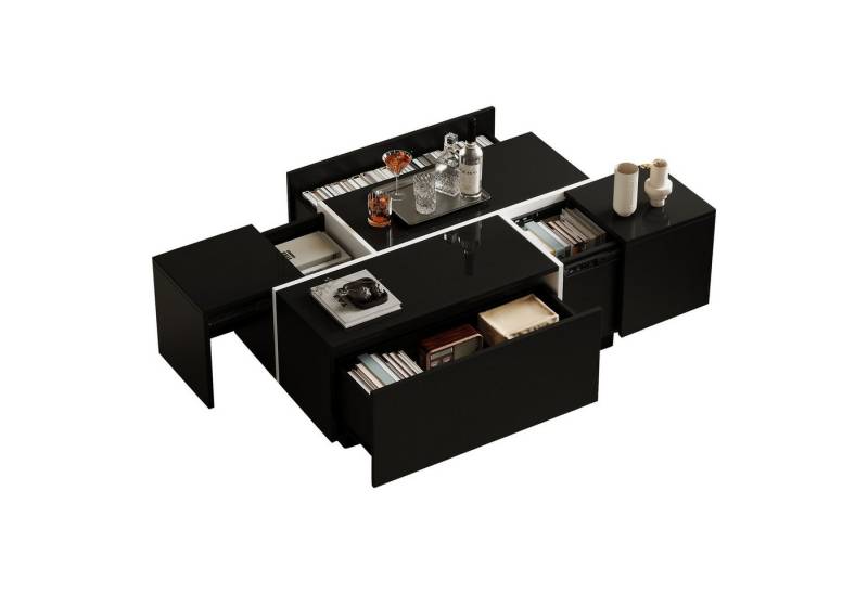 Rutaqian Couchtisch 100x60x40cm,Sofatisch in Patchwork-Farben mit Hochglanzoptik, mit vier Schubladen, verschiebbare Tischplatte von Rutaqian