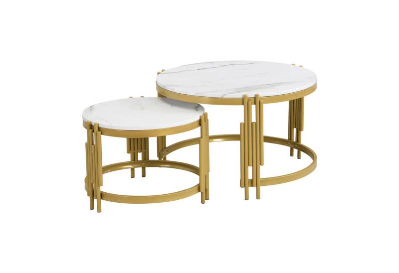 Rutaqian Couchtisch Beistelltisch Runder Kaffeetisch Moduliertes Couchtisch-Set, (2-St., Einzigartiges modernes Design), Marmoroptik, goldener Metallrahmen, runde Tische in 2 Größen von Rutaqian