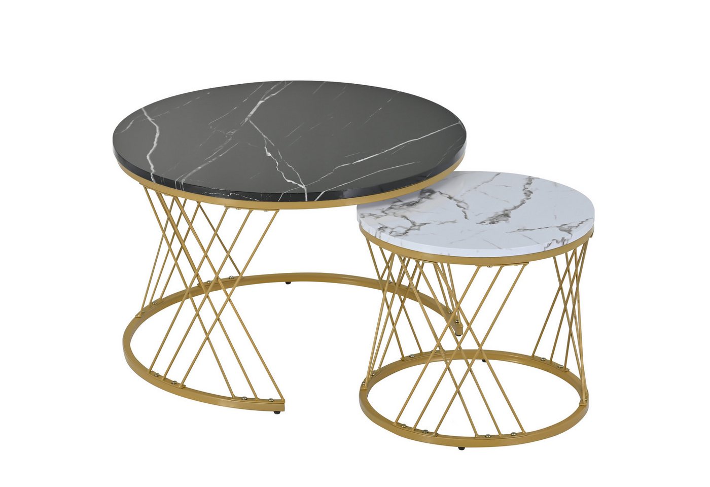 Rutaqian Couchtisch Couchtisch-Set, Beistelltisch Modern, Kaffeetisch, Leichter Luxusstil, (2-St., 70×45cm), Goldene Farbe Frame, stabiler, MDF +  Marmor Furnier von Rutaqian