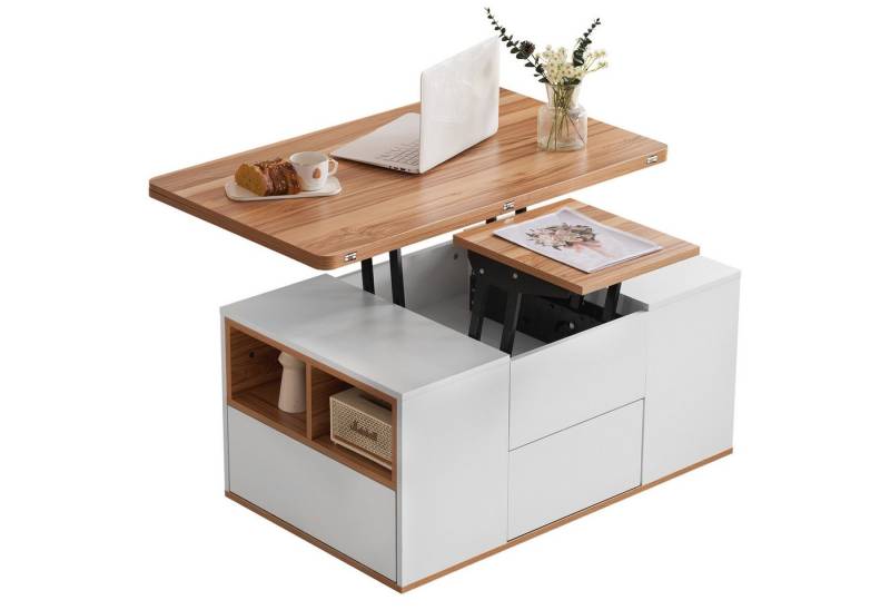 Rutaqian Couchtisch Hebbarer Multifunktion Couchtisch mit 3 Schubladen,Offene Ablagefächer (Tischplatte öffnet sich zu 2 Tischen,Große Kapazität Wohnzimmermöbel) von Rutaqian