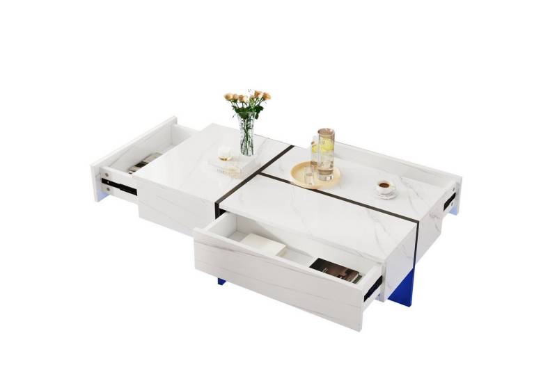 Rutaqian Couchtisch Hochglänzender Couchtisch mit App-gesteuertem LED-Beleuchtungssystem (Wohnzimmermöbel, 100x50x34.5cm) von Rutaqian