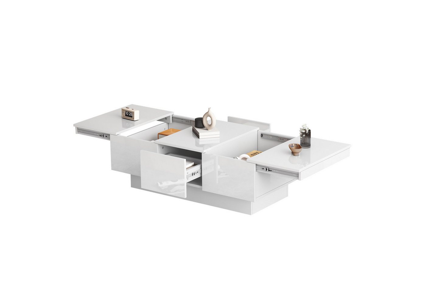 Rutaqian Couchtisch Kaffeetisch Wohnzimmertisch Hochglanz Beistelltisch weiß (1-St., mit Schiebefunktion, 2 versteckte Fächer, 2 Schubladen), 100x55x35 cm moderner Stil, elegantes Design, für Ihr Wohnzimmer von Rutaqian