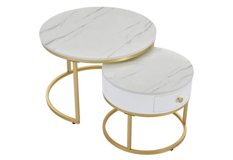 Rutaqian Couchtisch Moderner Nesting Couchtisch Hochglanz Marmormuster 2er Set (Runde Couchtische Runder Nested Beistelltisch, 70x48 cm, 50x43.5 cm) von Rutaqian