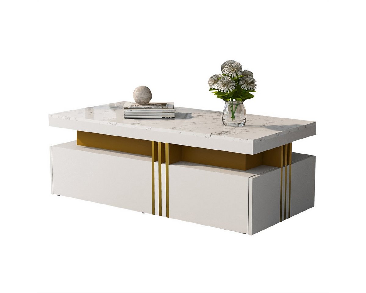 Rutaqian Couchtisch Moderner rechteckiger Couchtisch Hochglanzplatte mit 2 Holzschubladen (Wohnzimmertisch Material aus Spanplatten 100x50x40 cm) von Rutaqian