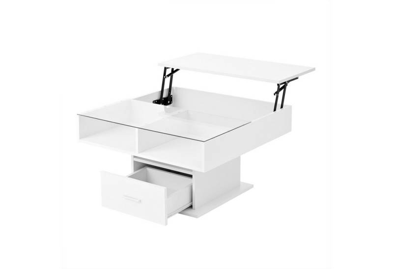 Rutaqian Couchtisch Weiß/Schwarz Multifunktionaler Hochglanz-Lift-Couchtisch, mit LED-Beleuchtung, verstellbarer Höhe & flexiblem Stauraum von Rutaqian