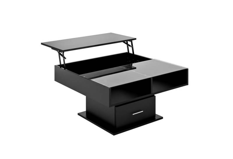 Rutaqian Couchtisch Weiß/Schwarz Multifunktionaler Hochglanz-Lift-Couchtisch, mit LED-Beleuchtung, verstellbarer Höhe & flexiblem Stauraum von Rutaqian