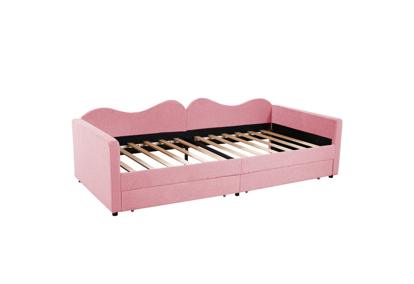 Rutaqian Daybett Einzelbett Polsterbett Jugendbett Gästebett Sofabett (1 tlg), mit 2 Schubladen ausziehbar, Teddybärstoff, 90×200cm von Rutaqian