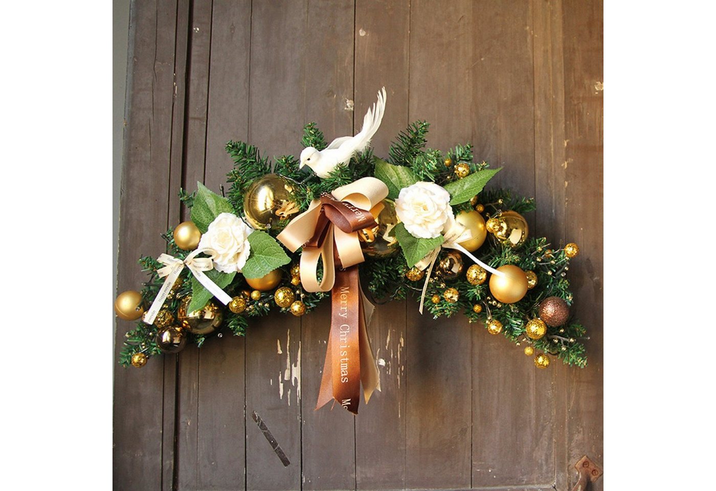 Rutaqian Dekokranz Weihnachtsgirlande mit Beleuchtung Hotel Fenster kreative Dekorationen, 60cm Horn Rattan Wandbehang Weihnachten europäischen Stil leuchtende von Rutaqian