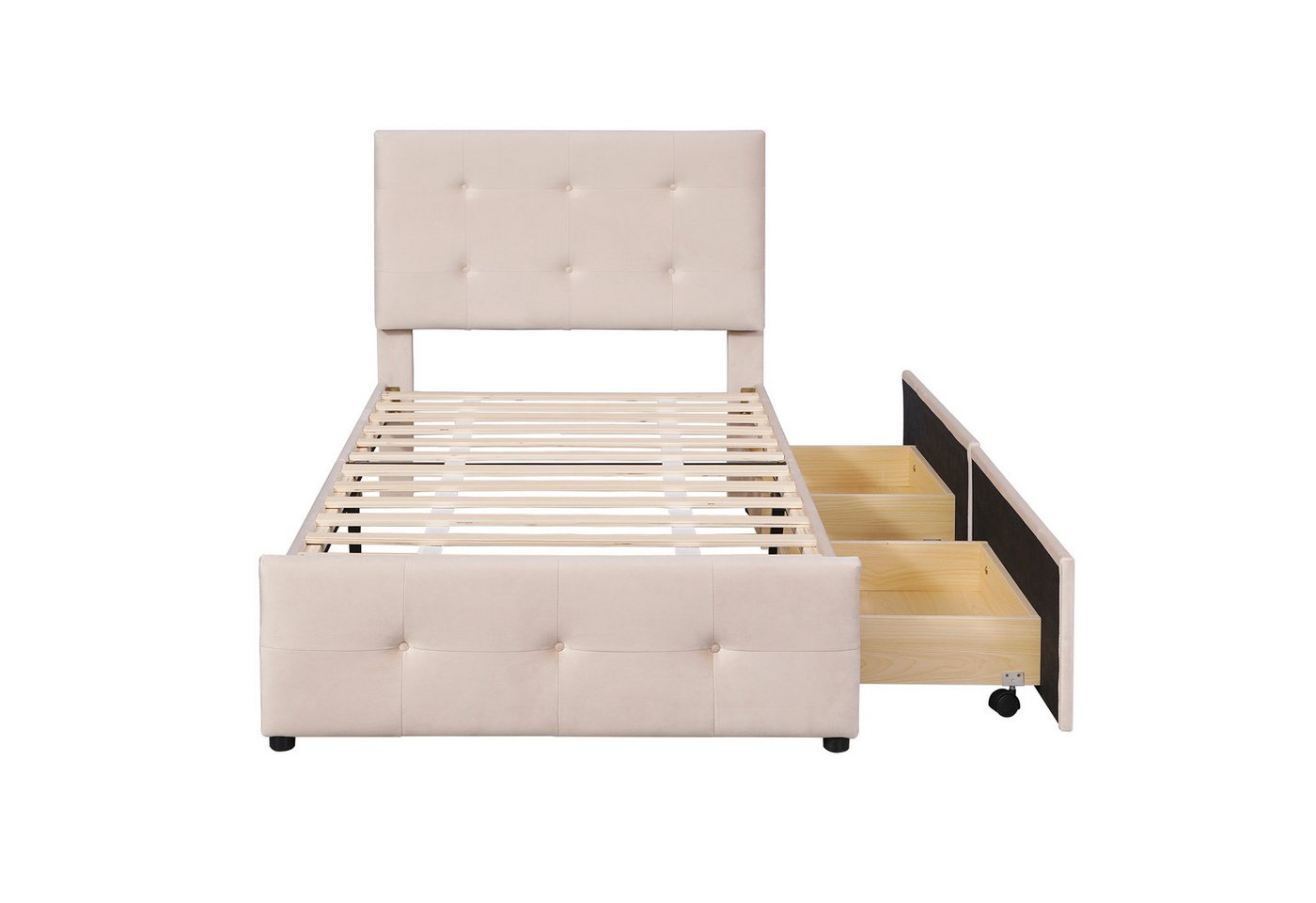 Rutaqian Einzelbett Polsterbett 90x200cm, Jugendbett, Mit Lattenrost und Kopfteil, (1-tlg., Ohne Matratze), 2 Schubladen, Modernes Design, Skandinavischer Stil, Samtstoff von Rutaqian
