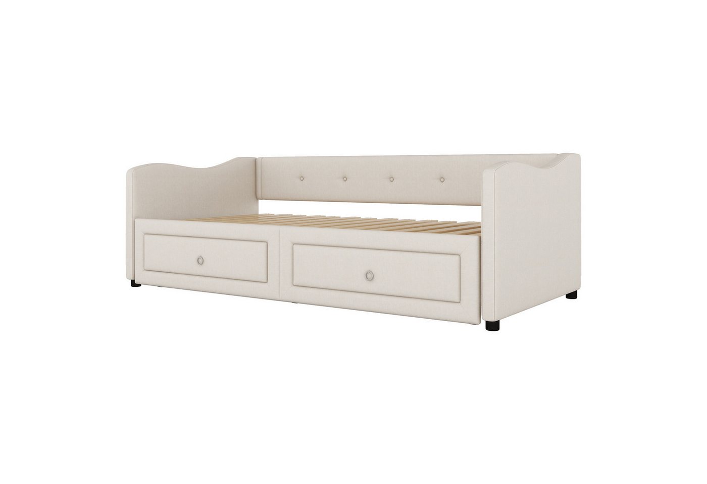 Rutaqian Einzelbett Polsterbett Daybettt Schlafsofa 90x200cm moderner Stil Tagesbett (1-tlg), mit ausziehbarem Bett, 2 Schubkästen, Leinen von Rutaqian