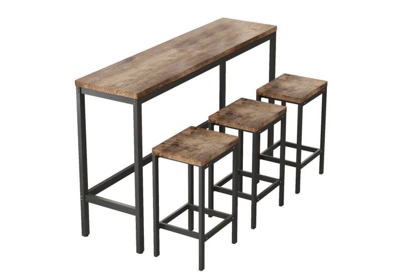 Rutaqian Esstisch Küchen-Esstisch im modernen Design mit 3 Hockern (Kneipentisch, Langes Esstisch-Set,153x40x90 cm, 4-St) von Rutaqian