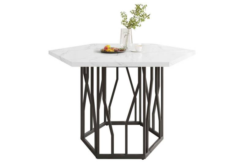 Rutaqian Esstisch Moderner sechseckiger Marmor-Esstisch, Couchtisch 115,5x100x80cm (1-St., geeignet für Esszimmer und Wohnzimmer), schwarzes Metallzweiggestell, schlichter ästhetischer Couchtisch von Rutaqian