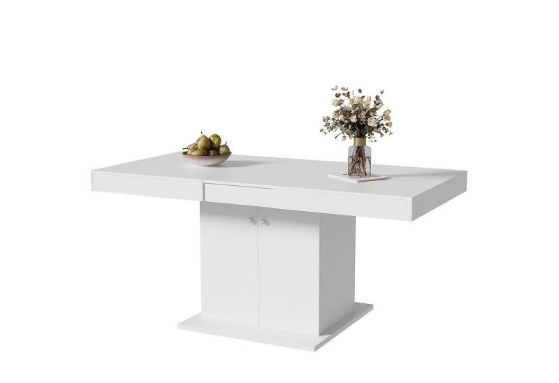 Rutaqian Esstisch Rechteckiger Esstisch mit Stauraum, 140x80x76 cm (Kaffee-Freizeittisch, Automatischer Teleskoptisch,Betonoptik, Platzsparender Multifunktionaler Esstisch, für 4-8 Personen) von Rutaqian