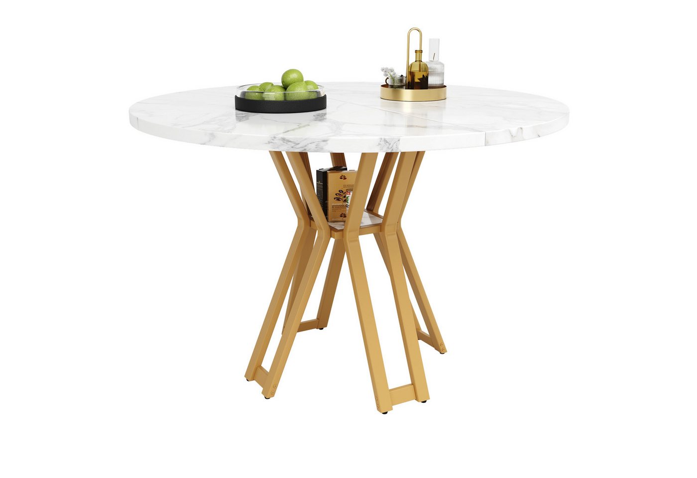 Rutaqian Esstisch Runder Esstisch (100 x 100 x 76 cm), leichter und luxuriöser runder, Tisch für 4-6 Personen,marmorierte Tischplatte aus MDF von Rutaqian