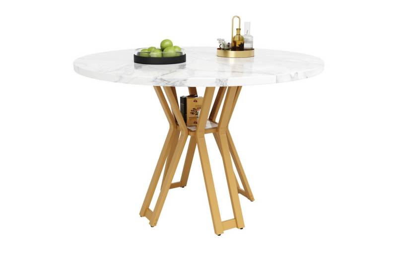 Rutaqian Esstisch Runder Esstisch (100 x 100 x 76 cm), leichter und luxuriöser runder, Tisch für 4-6 Personen,marmorierte Tischplatte aus MDF von Rutaqian