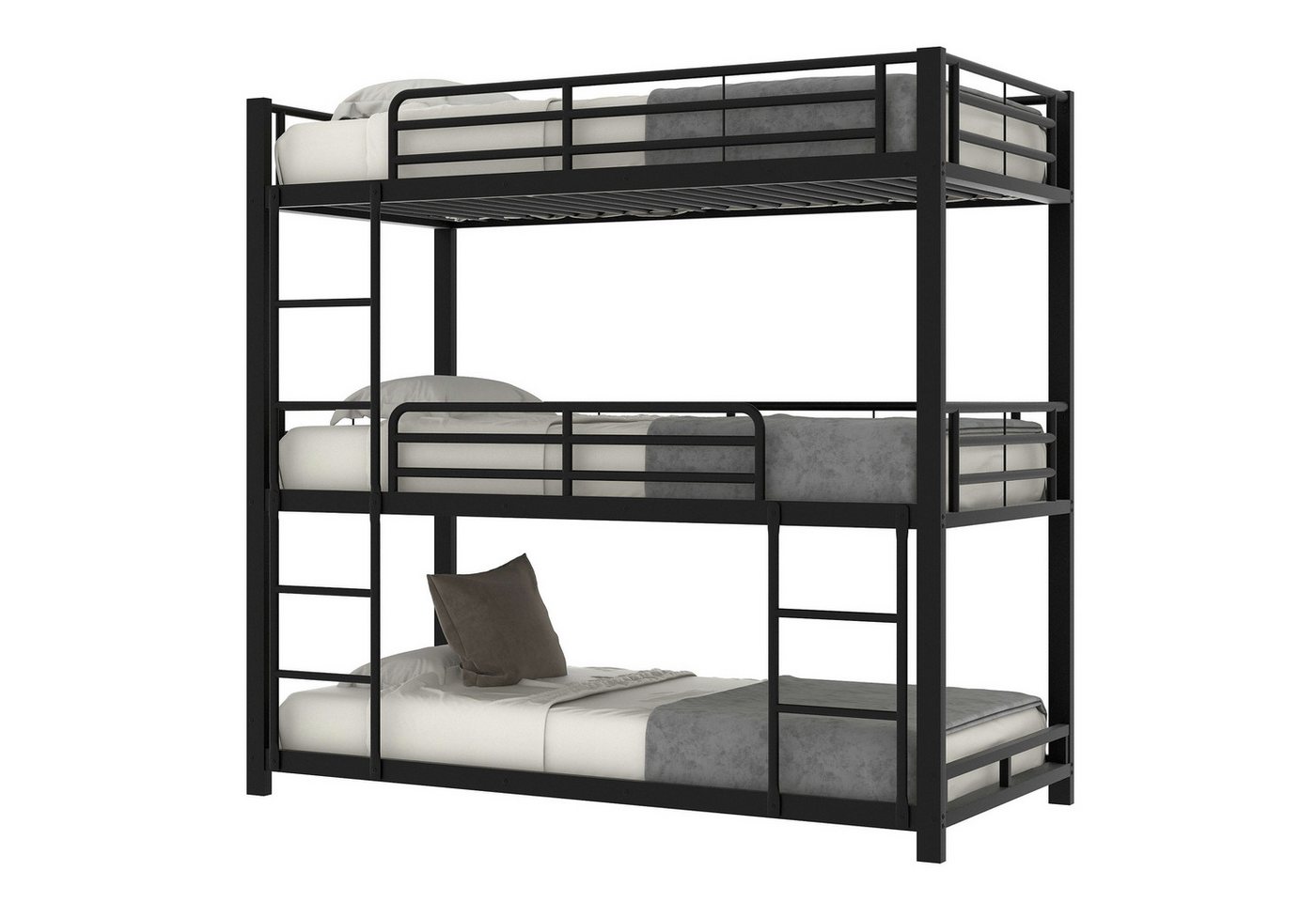 Rutaqian Etagenbett Bettgestell 90x200cm Metallbett, Eisenbett, Dreifach-Etagenbett, (1-St), Mit Absturzsicherung und Treppe, für Kinder, Jugendliche und Erwachsene von Rutaqian