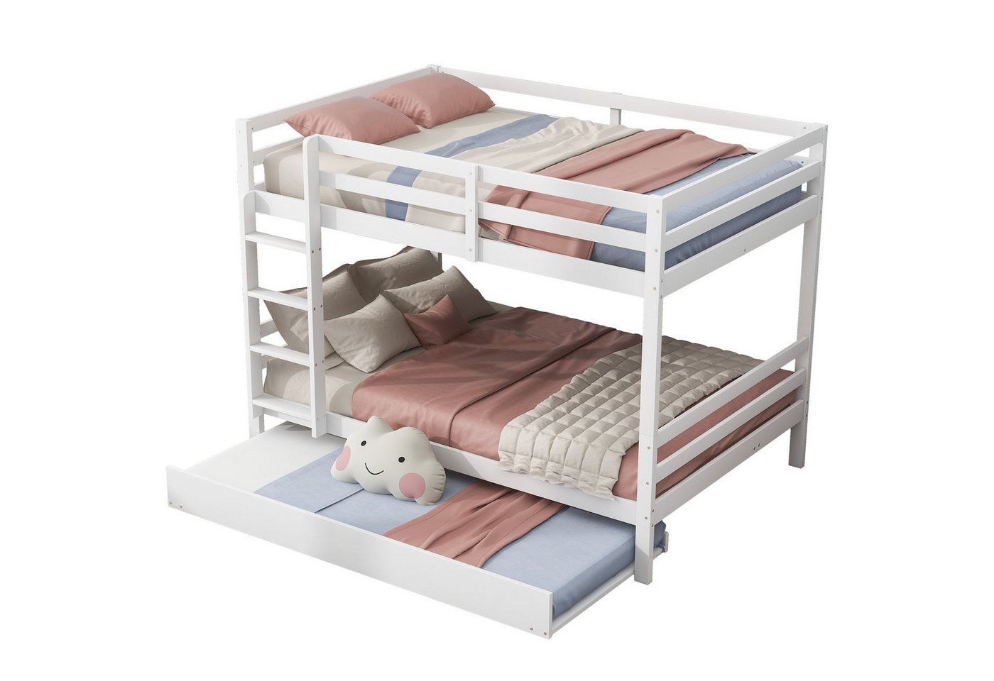 Rutaqian Funktionsbett 140*200cm Etagenbetten, Kinderbetten, Stabile Treppe, Weiß (1 tlg) von Rutaqian