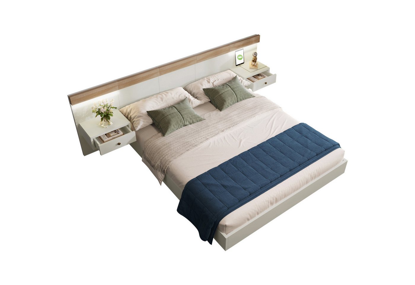 Rutaqian Funktionsbett Doppelbett Bettanlage mit 2 LED Nachtkommoden& USB C Steckdose Rutaqian Funktionsbett Doppelbett Bettanlage mit 2 LED Nachtkommoden& USB C Steckdose von Rutaqian