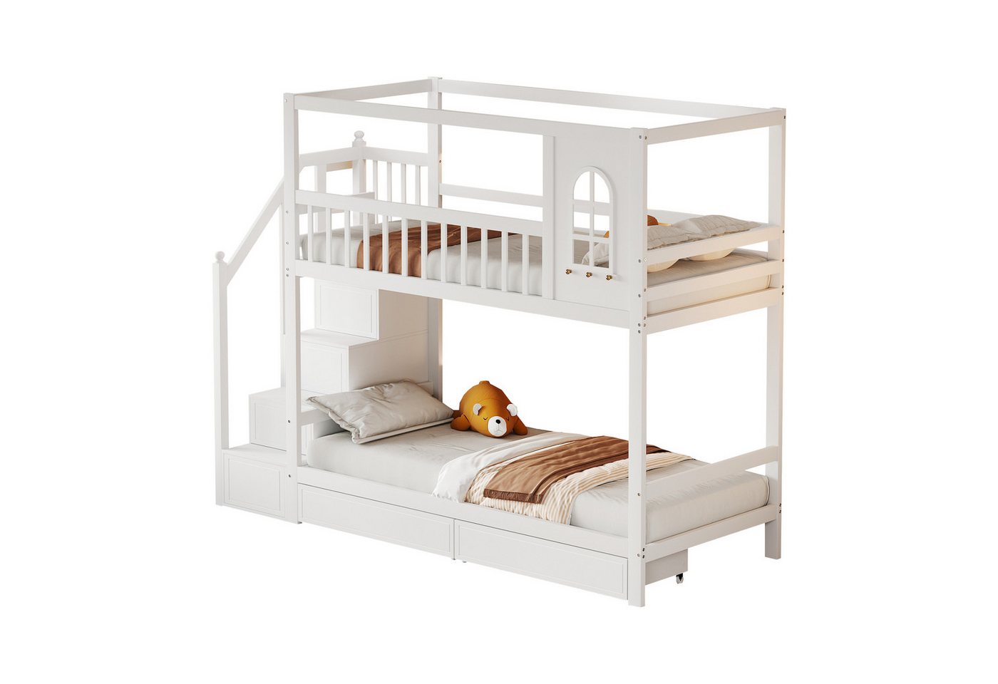 Rutaqian Funktionsbett Etagenbett Kinderbett 90*200cm,Mit Aufbewahrungsschubladen von Rutaqian