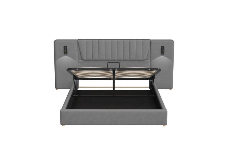 Rutaqian Funktionsbett Polsterbett 180*200cm, mit Leselampe USB-Ladeanschluss von Rutaqian