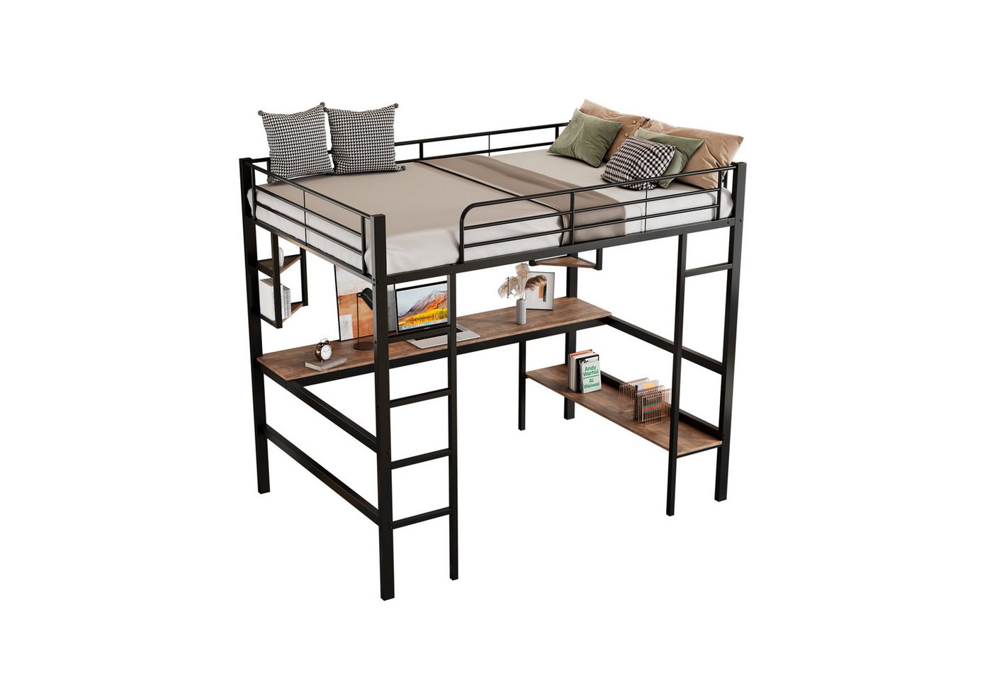 Rutaqian Hochbett Bettgestell mit Schreibtisch,4 Kleinen Regalen,1 Großen Bücherregal (Moderne Hochbett für Hausaufgaben,Schreiben,Zeichnen und andere Aktivitäten, Metallbett für Kinder, Jugendliche und Erwachsene(ohne Matratze) Rutaqian Hochbett Bettgestell mit Schreibtisch,4 Kleinen Regalen,1 Großen Bücherregal (Moderne Hochbett für Hausaufgaben,Schreiben,Zeichnen und andere Aktivitäten, Metallbett für Kinder, Jugendliche und Erwachsene(ohne Matratze) von Rutaqian