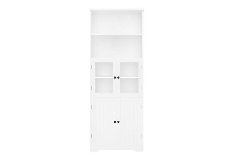 Rutaqian Hochschrank 57.4 x 28.5 x 160cm Badezimmer-Hochschrank mit Stauraum Volllackierung, Glasschranktür,zwei offene Ablagefächer von Rutaqian