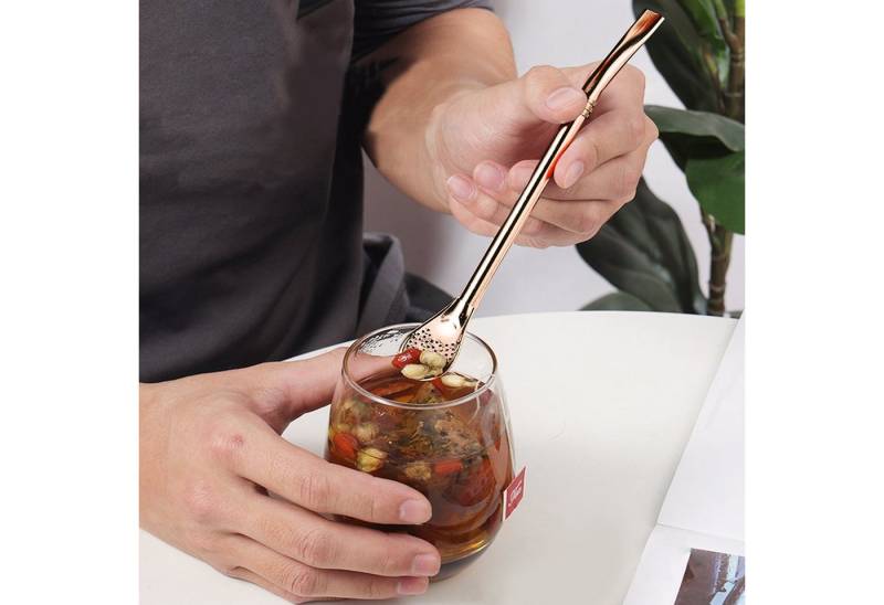 Rutaqian Kaffeelöffel Edelstahl Straw 304 Strohfilterlöffel 2 in 1, Langstieliger Kaffeerühr- und Filterlöffel mit Strohhalm von Rutaqian