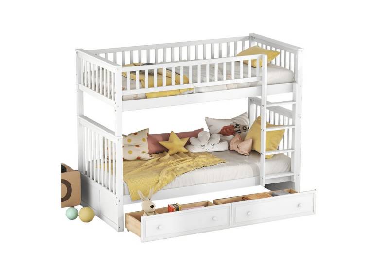Rutaqian Kinderbett Etagenbetten mit 2 Schubladen, Cabrio-Einzelbett, 90x200 cm (Funktionelle Betten Umbaubar in 2 Schlafsofas) von Rutaqian