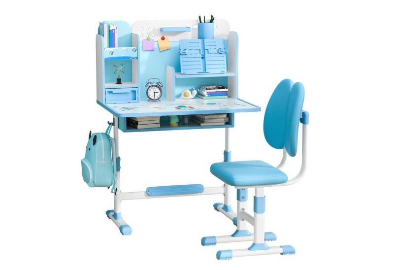Rutaqian Kinderschreibtisch 2Pcs / Set Kinder Studie Schreibtisch Stuhl Set, höhenverstellbar (Ergonomischer Schreibtischstuhl mit Buchständer,sitzenden Korrektor), Multifunktions schreibtisch mit Aufbewahrungs schublade von Rutaqian