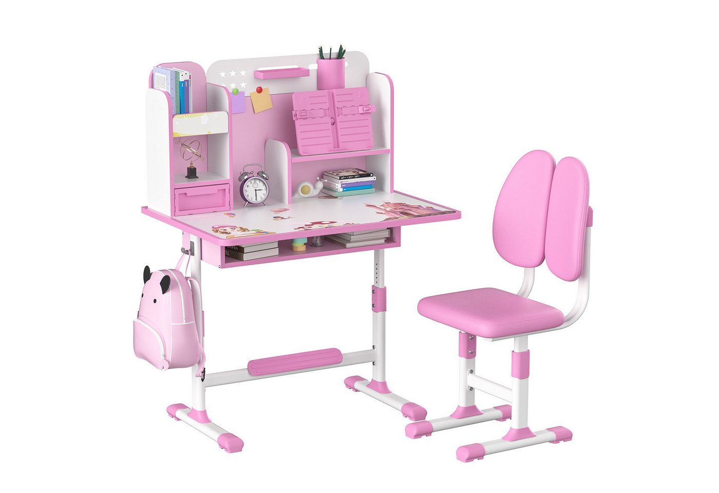 Rutaqian Kinderschreibtisch 2Pcs / Set Kinder Studie Schreibtisch Stuhl Set, höhenverstellbar (Ergonomischer Schreibtischstuhl mit Buchständer,sitzenden Korrektor), Multifunktions schreibtisch mit Aufbewahrungs schublade von Rutaqian