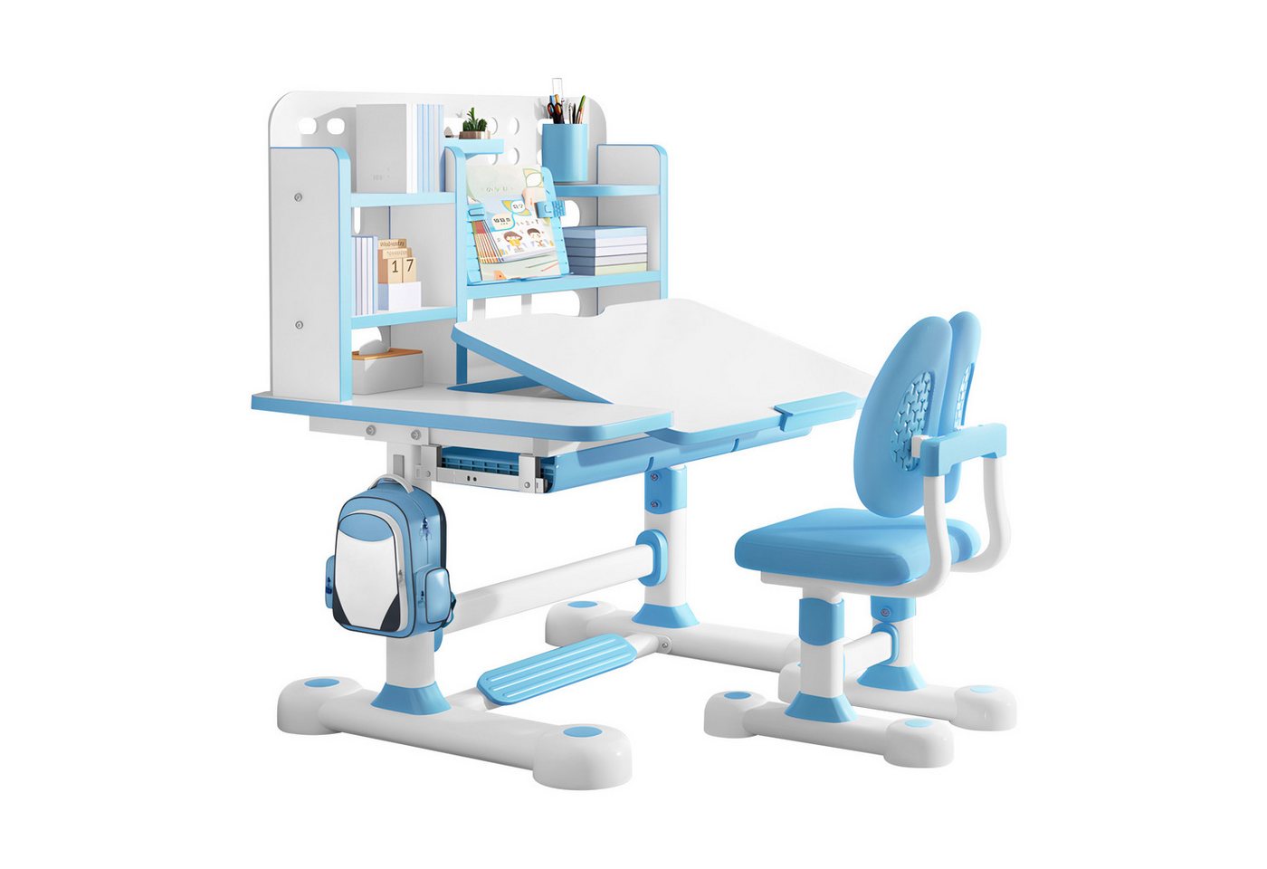 Rutaqian Kinderschreibtisch Kinderschreibtisch um 50 Grad neigbarer Schreibtisch mit Stuhl, Kinderschreibtisch Höhenverstellbar 65 und 76 cm für Schlafzimmer Rutaqian Kinderschreibtisch Kinderschreibtisch um 50 Grad neigbarer Schreibtisch mit Stuhl, Kinderschreibtisch Höhenverstellbar 65 und 76 cm für Schlafzimmer von Rutaqian