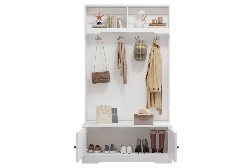 Rutaqian Kleiderschrank Garderoben Set 4-teilig mit Spiegel und Sitzbank, Garderoben Set von Rutaqian
